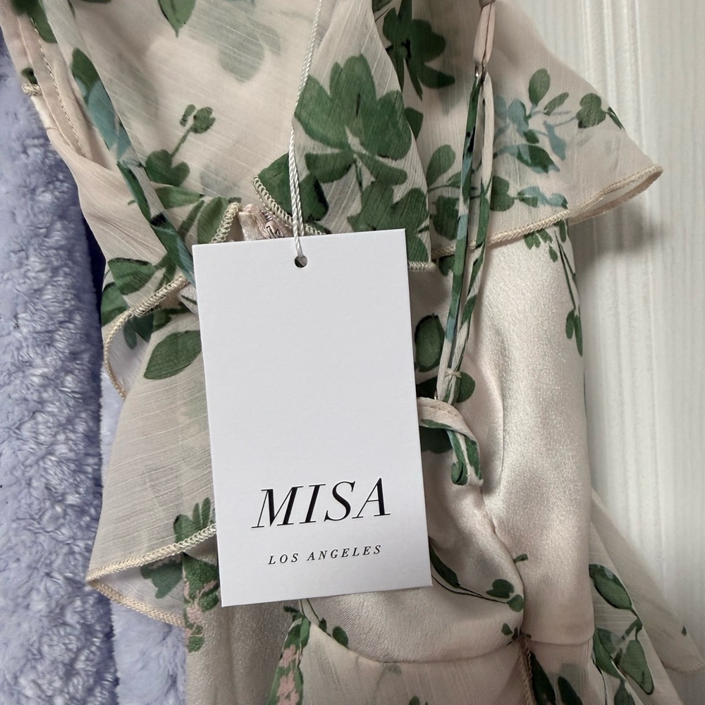 MISA Los Angeles Green and Cream Floral Dress